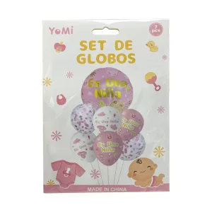 Set Globo Baby Es Una Niña Rosa Con Confetti 7 Globos