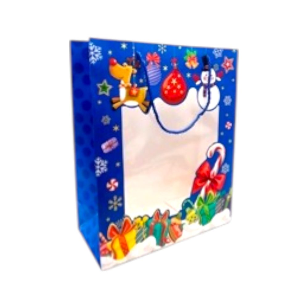Bolsa de Regalo Con Ventana Navideña Azul x1 Unidad
