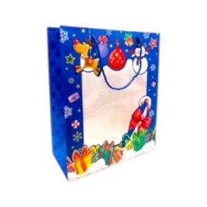 Bolsa de Regalo Con Ventana Navideña Azul x1 Unidad