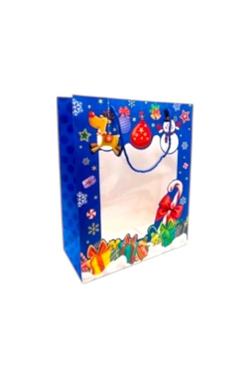 Bolsa de Regalo Con Ventana Navideña Azul x1 Unidad