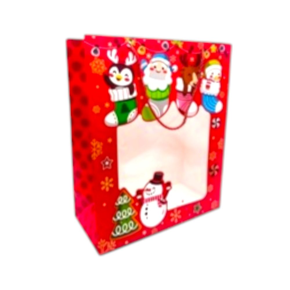 Bolsa de Regalo Con Ventana Navideña Rojo x1 Unidad
