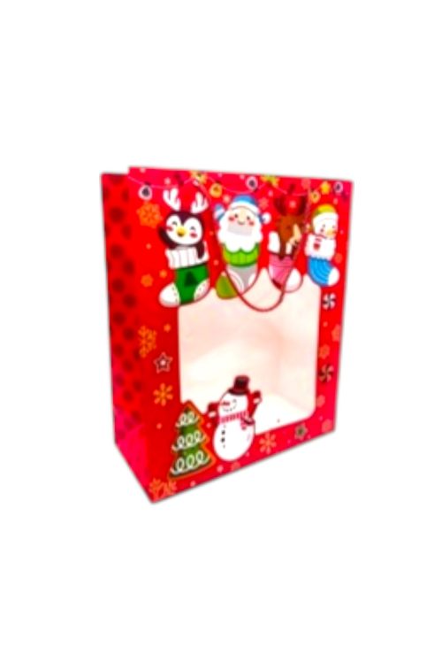 Bolsa de Regalo Con Ventana Navideña Rojo x1 Unidad