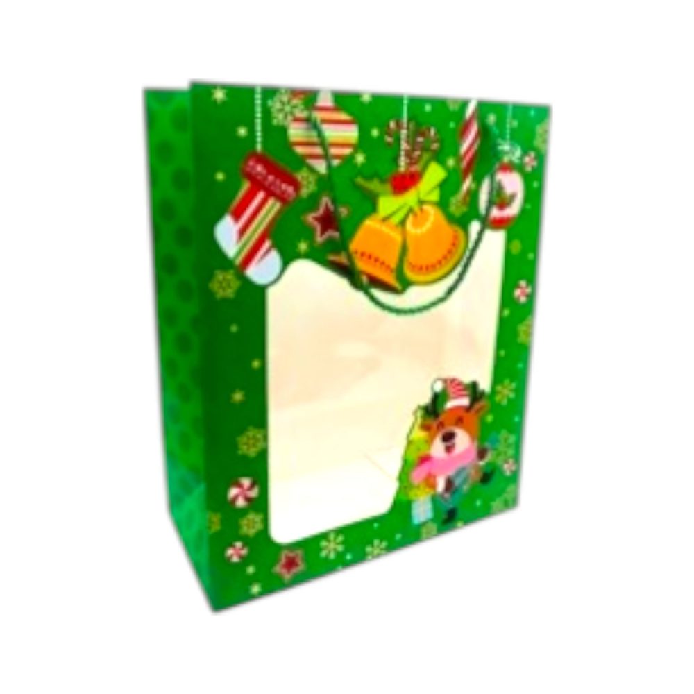 Bolsa de Regalo Con Ventana Navideña Verde x1 Unidad