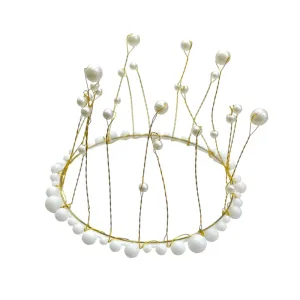 Adorno Cake Topper Corona Dorada con Perlas Blancas 12cm