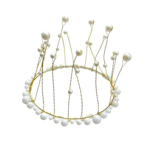 Adorno Cake Topper Corona Dorada con Perlas Blancas 12cm
