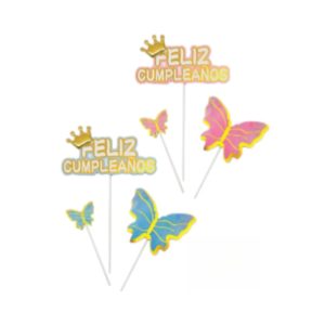 Set Topper para Torta Feliz Cumpleaños y Mariposa