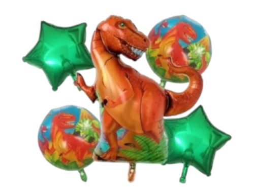 Set de Globos Metalizados Dinosaurios 5 Piezas