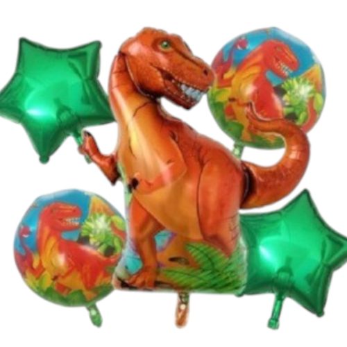 Set de Globos Metalizados Dinosaurios 5 Piezas