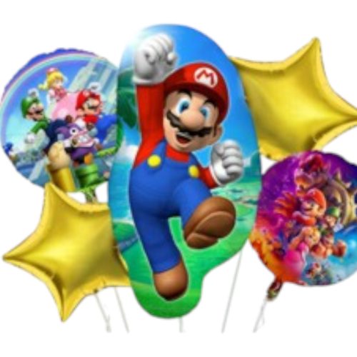 Set de Globos Metalizados Mario Bros 5 Piezas