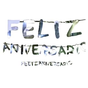 Banderin FELIZ ANIVERSARIO Letras Plateadas