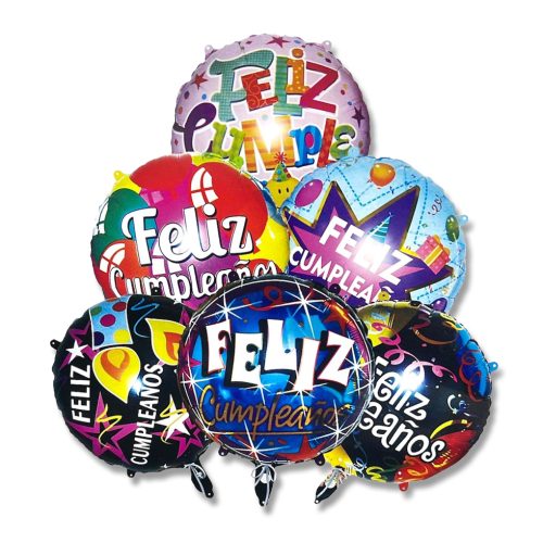 Globo Metalizado FELIZ CUMPLEAÑOS 45cm Modelos Surtidos x1u
