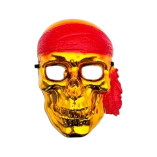 Mascara Rígida Calavera Pirata Dorada Con Pañuelo Rojo
