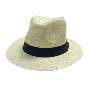 Sombrero Panameño Ala Grande con Cinta Negra Color Marfil