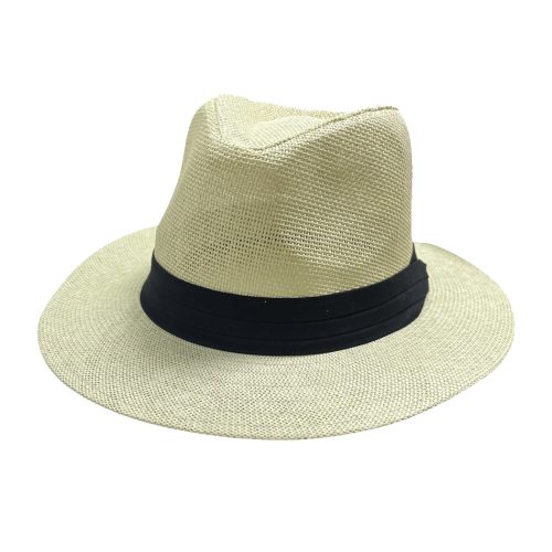 Sombrero Panameño Ala Grande con Cinta Negra Color Marfil