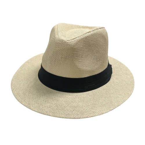 Sombrero Panameño Ala Grande con Cinta Negra Color Marron Claro