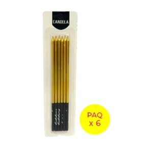 Vela 15cm Metalizada Color Dorado x6 unidades