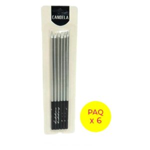 Vela 15cm Metalizada Color Plateado x6 unidades