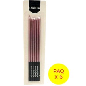 Vela 15cm Metalizada Color Rosa x6 unidades
