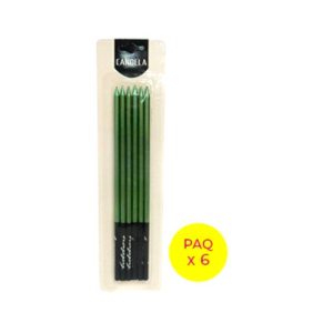 Vela 15cm Metalizada Color Verde x6 unidades
