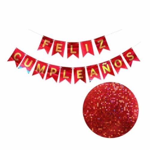Banderin FELIZ CUMPLEAÑOS Holografico Rojo