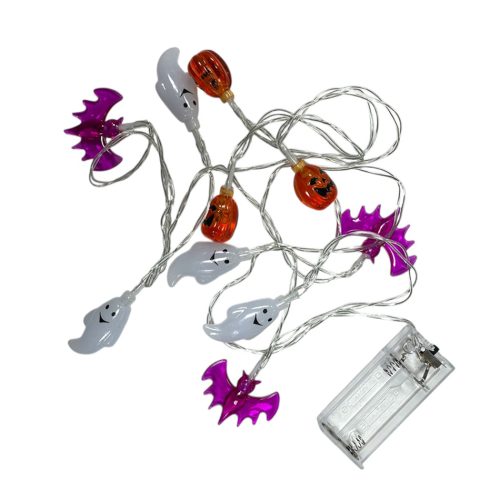 Guirnalda LED Halloween 10 Luces Murcielago Calabaza Fantasma a Pila - Imagen 2