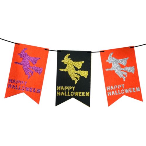 Banderin Pañolenci Happy Halloween Cuadrado Calado Bruja 2,5mts