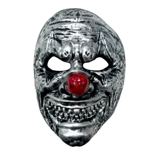 Mascara Poliuretano Payaso Maldito Plateado con Nariz Roja