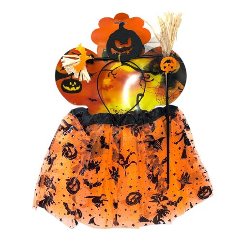 Set 3 Piezas Halloween Bruja Naranja Tutu Vincha Varita y Escoba
