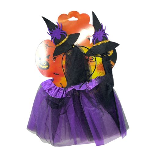 Set 3 Piezas Halloween Bruja Violeta Tutu Vincha y Varita