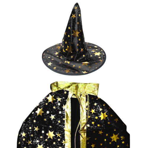 Set Halloween Sombrero Bruja y Capa Estampado Color Negro