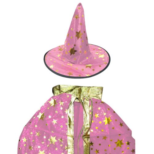 Set Halloween Sombrero Bruja y Capa Estampado Color Rosa