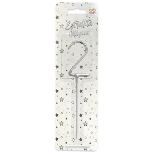 Vela CHISPITA Numero 2 Color Plateada Sparkles