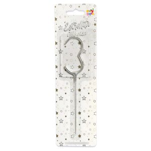 Vela CHISPITA Numero 3 Color Plateada Sparkles