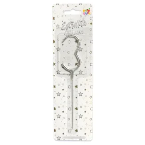 Vela CHISPITA Numero 3 Color Plateada Sparkles