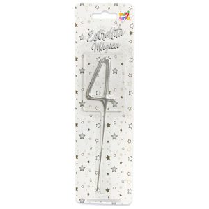 Vela CHISPITA Numero 4 Color Plateada Sparkles
