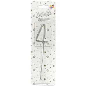 Vela CHISPITA Numero 4 Color Plateada Sparkles