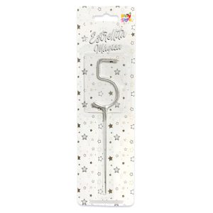 Vela CHISPITA Numero 5 Color Plateada Sparkles