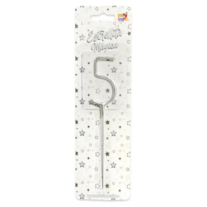 Vela CHISPITA Numero 5 Color Plateada Sparkles