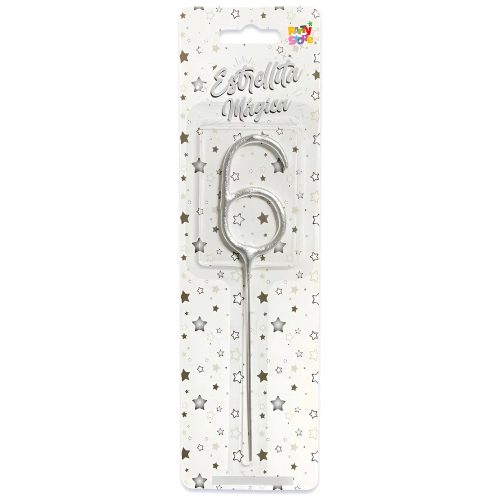 Vela CHISPITA Numero 6 Color Plateada Sparkles