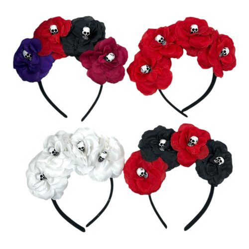 Vincha Halloween Flores con Calaveras x1u Colores Surtidos