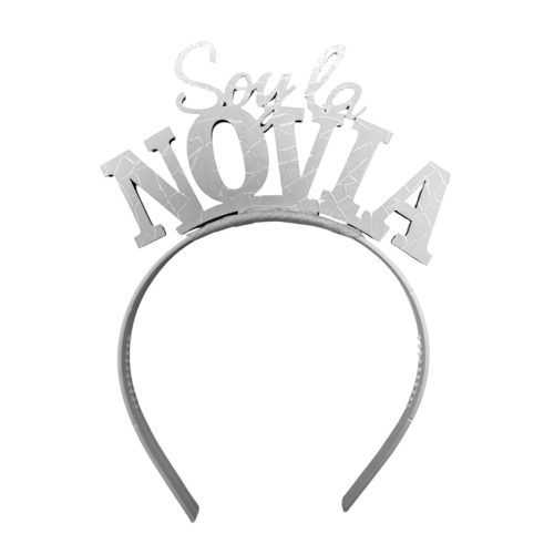 Vincha Goma Eva SOY LA NOVIA Blanco Holografico