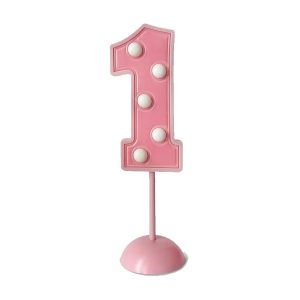 Adorno de Torta Número 1 Luminoso Color Rosa