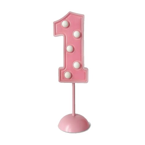 Adorno de Torta Número 1 Luminoso Color Rosa