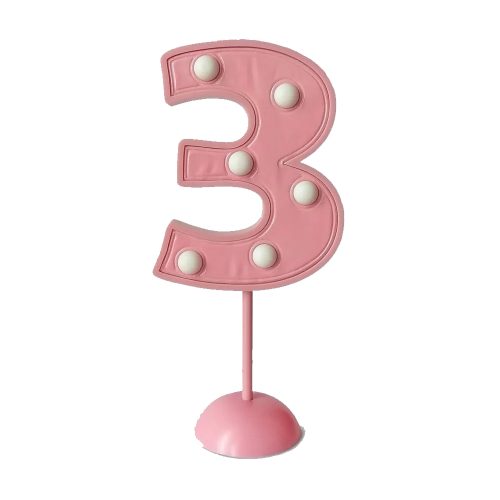 Adorno de Torta Número 3 Luminoso Color Rosa