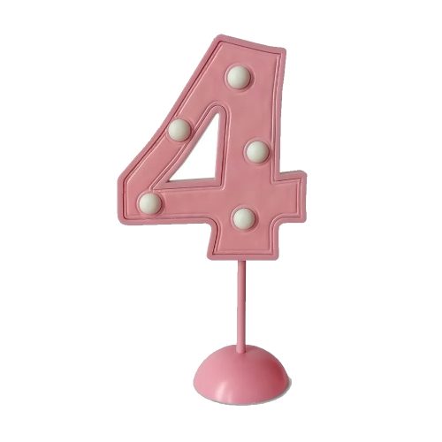 Adorno de Torta Número 4 Luminoso Color Rosa