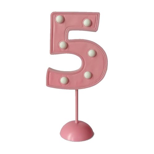 Adorno de Torta Número 5 Luminoso Color Rosa