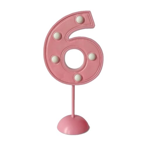 Adorno de Torta Número 6 Luminoso Color Rosa