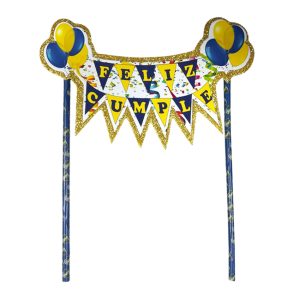Banderin para Torta Feliz Cumple Azul y Amarillo con Escudo Boca Juniors