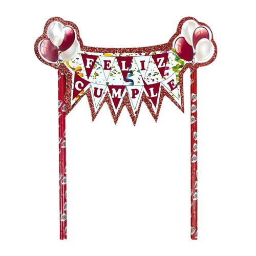 Banderin para Torta Feliz Cumple Rojo y Blanco con Escudo River Plate
