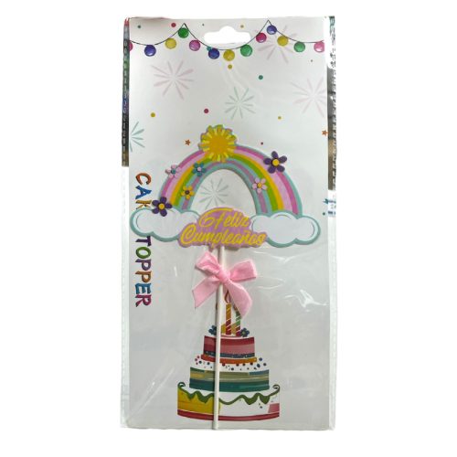 Topper para Torta Feliz Cumpleaños Arcoiris con Flores x1U